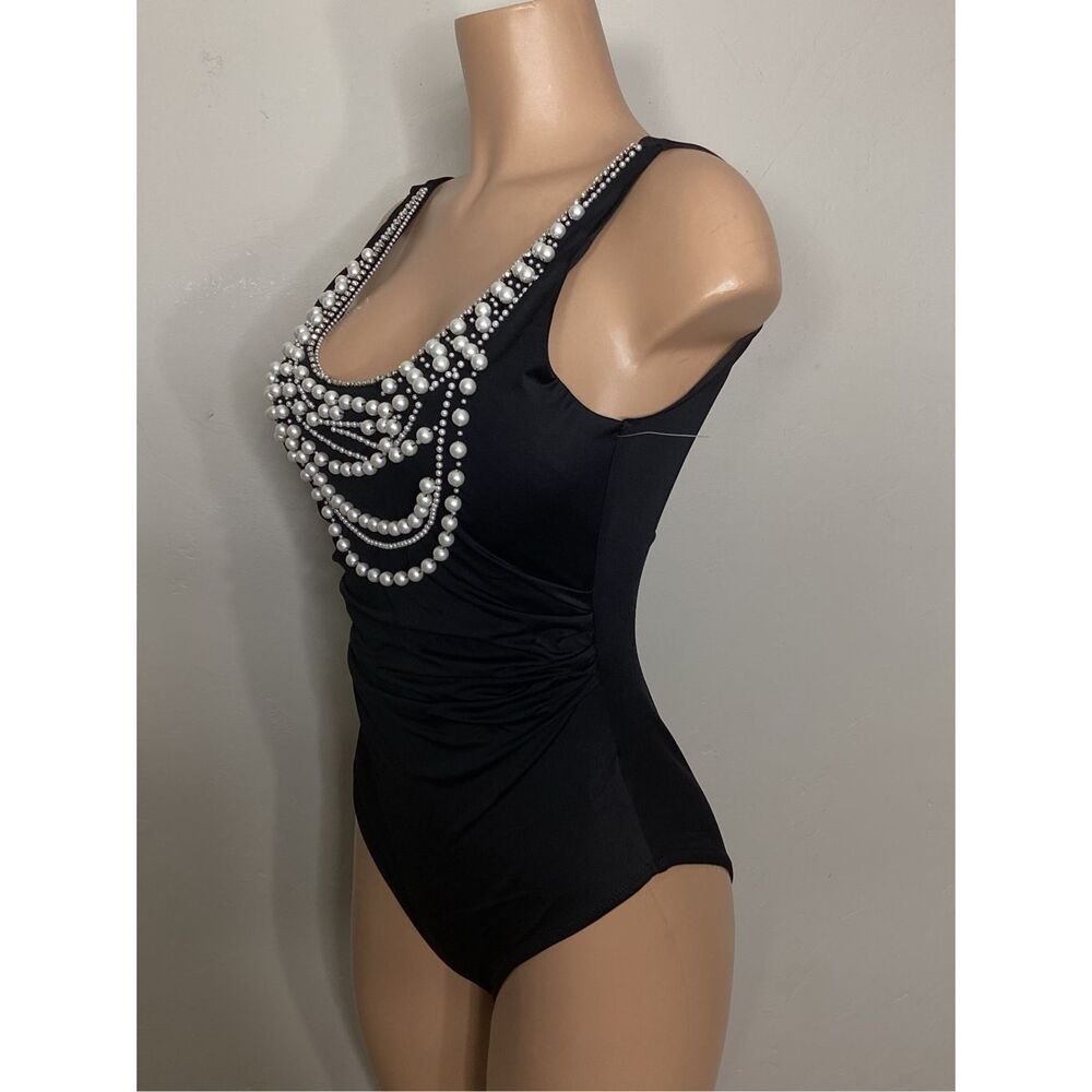 New. Amita Naithani black pearls and rhinestone swimsuit. Large. Retails $169 - Picture 6 of 8